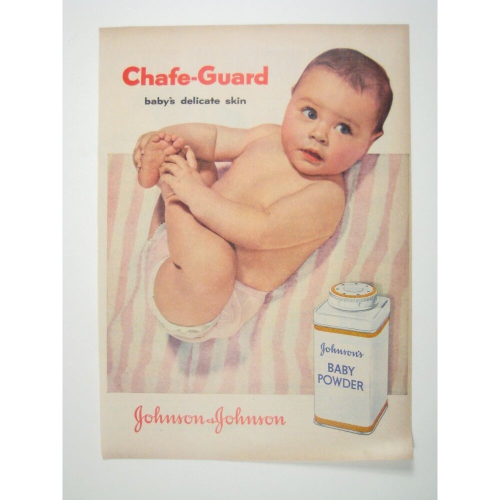 Johnsons Baby Powder 1956 Vintage Print Ad Chafe-Guard Babys Delicate Skin ADVER